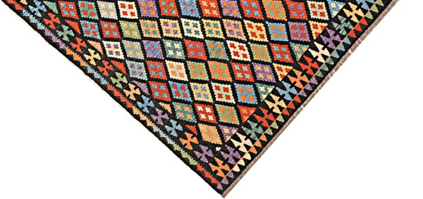 Afghan Maimana Kelim Teppich 200x300 Handgewebt Bunt Geometrisch Handarbeit Gewebt