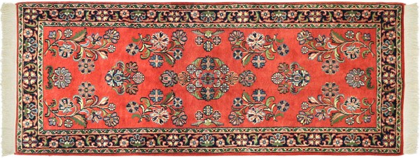 Sarough Rug 80x160 Hand Knotted Orange Floral Orient Low Pile Living Room