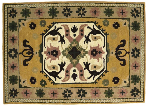 Short pile carpet Heriz 160x230 gold medallion handmade handtuft modern