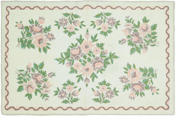 Chainstitch Rug 120x180 Handwoven Beige Flowers Handwoven