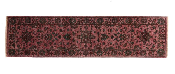 Chobi Ziegler Teppich 80x300 Handgeknüpft Läufer Rosa Floral Orientalisch UNIKAT