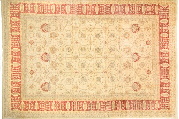 Afghan Chobi Ziegler Rug 400x500 Hand Knotted Beige Floral Pattern Orient Short Pile