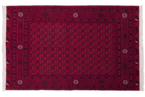 Afghan Kunduz Rug 140x200 Hand Knotted Red Geometric Pattern Orient Short Pile