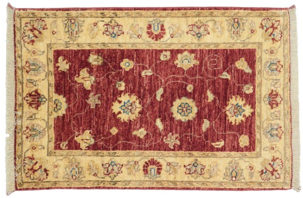 Afghan Chobi Ziegler Rug 60x90 Hand-Knotted Red Floral Orient Short Pile Living Room