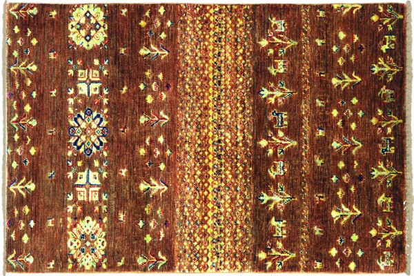 Afghan Khorjin Shaal 80x120 Handgeknüpft Orientteppich Braun Blume Wolle