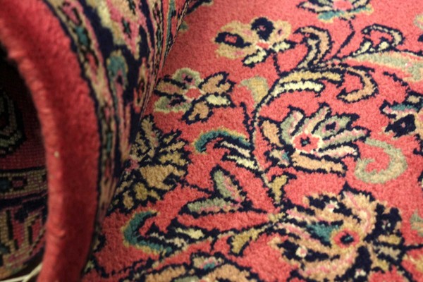 Sarough Teppich 70x140 Handgeknüpft Rosa Floral Wolle Kurzflor Rug