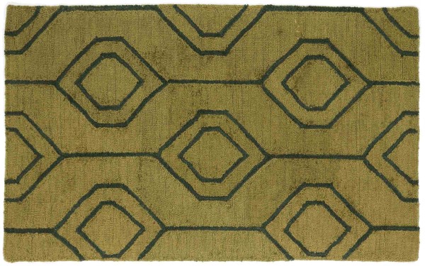 Wool Rug 90x150 Green Patterned Hand Tufted Modern