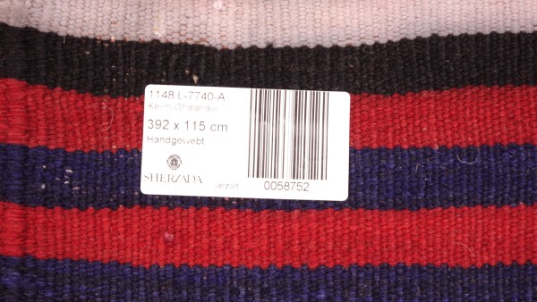 Afghan Kelim Soumakh Ghalmuri Teppich 120x390 Handgewebt Läufer Rot Streifen Handarbeit