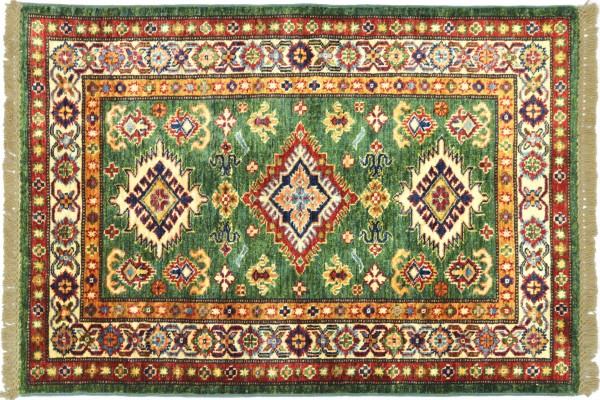 Afghan Super Kazak 80x120 Handgeknüpft Orientteppich Grün Umrandung Wolle