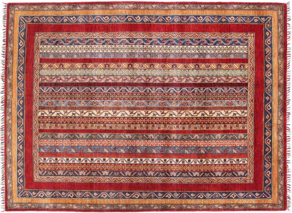 Afghan Khorjin Shaal Rug 150x200 Hand Knotted Red Stripes Orient Short Pile