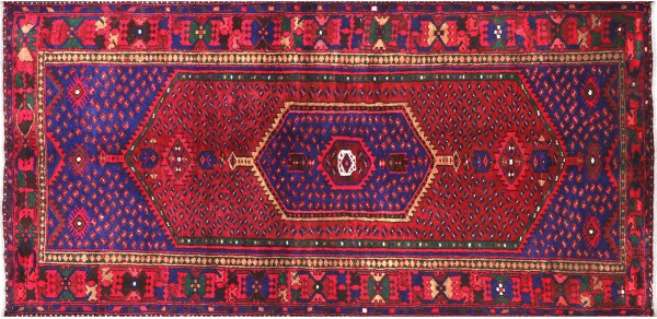 Perser Hamedan Teppich 130x240 Handgeknüpft Rot spiegelmuster Wolle Kurzflor Rug