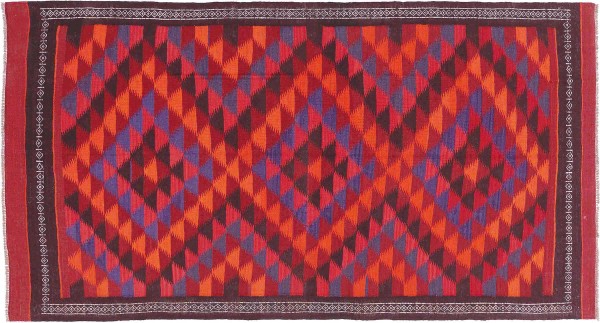 Afghan Kelim Soumakh Ghalmuri Teppich 130x230 Handgewebt Rot Geometrisch Handarbeit
