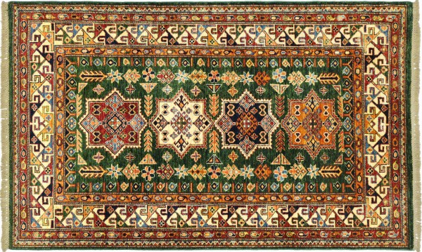 Afghan fine Kazak carpet 120x180 hand-knotted green border Orient short pile