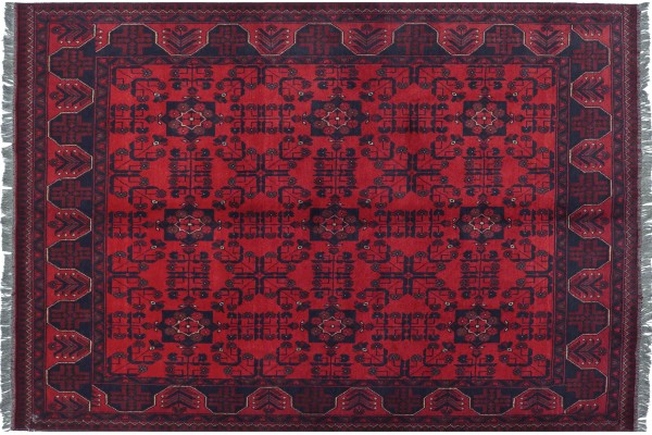 Afghan Khal Mohammadi Teppich 180x230 Handgeknüpft Braun Geometrisch Orient Kurzflor