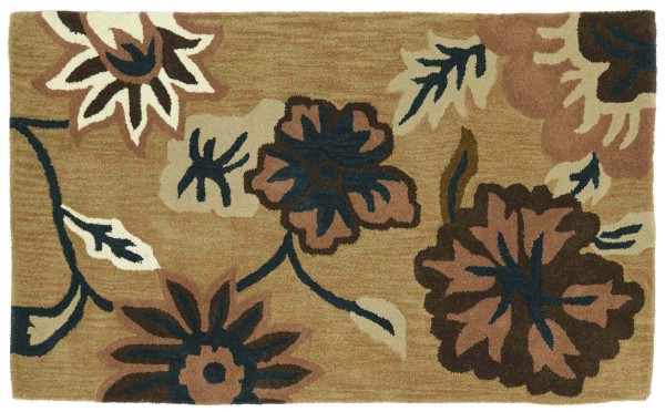 Wool Rug Flowers 90x150 Beige Floral Hand Tufted Modern