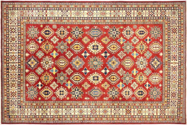 Afghan Fine Kazak Rug 250x350 Hand Knotted Red Geometric Orient Short Pile