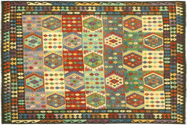 Afghan Maimana Kelim Bunt 250x300 Handgewebt Teppich Bunt Geometrisch Orient