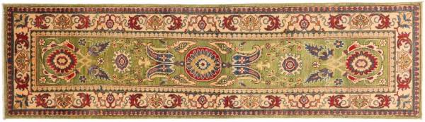 Kazak Teppich 80x300 Handgeknüpft Läufer grau Floral Orientalisch UNIKAT Kurzflor