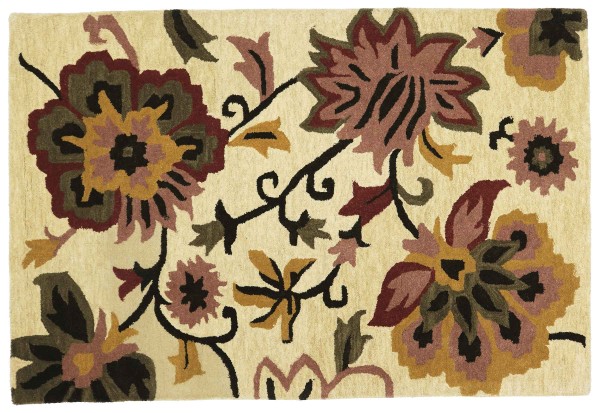 Handgefertigter Teppich Flowers 120x180 Beige Blumenmuster Handarbeit Handtuft Modern