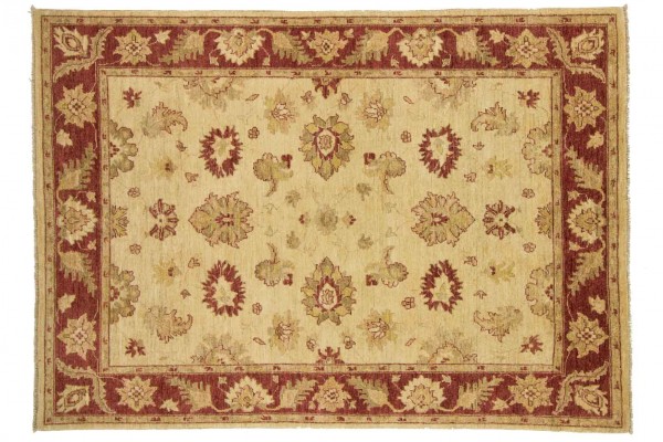 Afghan Chobi Ziegler Rug 140x200 Hand Knotted Beige Floral Pattern Orient Short Pile