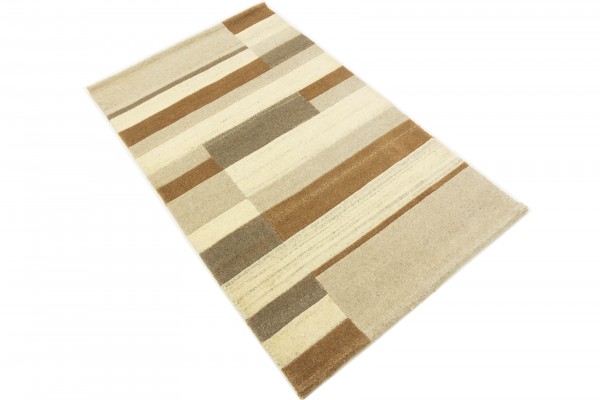 Nepal 90x160 Handgeknüpft Teppich Beige Geometrisch Muster Kurzflor Orient Rug