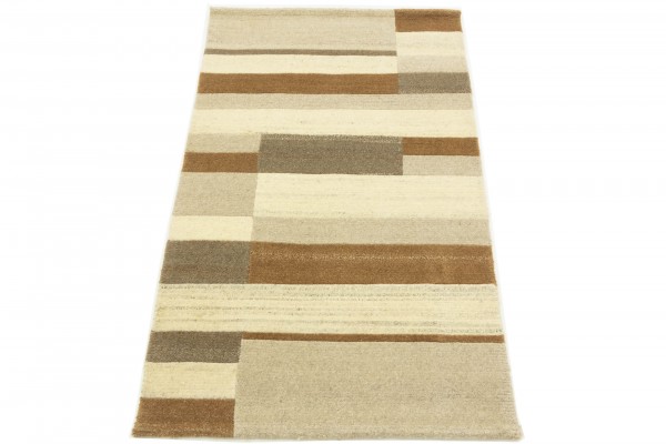 Nepal 90x160 Handgeknüpft Teppich Beige Geometrisch Muster Kurzflor Orient Rug