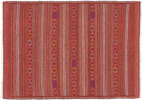 Afghan Kilim Soumakh Ghalmuri Rug 100x130 Handwoven Red Geometric Handmade
