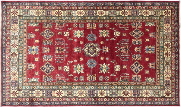 Afghan Kazak Fine Teppich 170x260 Handgeknüpft Rot Geometrische Orient Kurzflor