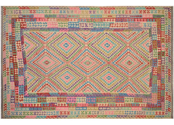 Afghan Maimana Kelim Teppich 300x500 Handgewebt Bunt Geometrisch Handarbeit Gewebt