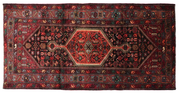 Persian Hamedan carpet 160x320 hand-knotted red mirror pattern Orient short pile