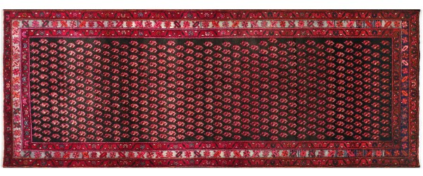 Persian Hamedan carpet 120x300 hand-knotted runner red mirror pattern Orient short pile