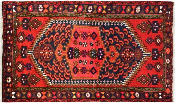 Perser Hamadan Blumen 90x130 Handgeknüpft Orientteppich Rot Blumenmuster Wolle