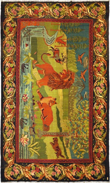 Moldova Kilim Lion Carpet 250x350 Handwoven Colorful Animal Motifs Handwork Woven