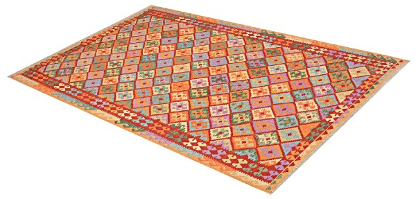 Afghan Maimana Kelim Teppich 200x300 Handgewebt Bunt Geometrisch Handarbeit Gewebt