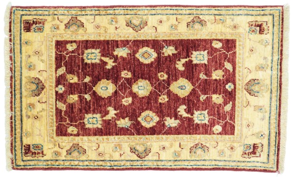 Afghan Chobi Ziegler Rug 60x120 Hand-Knotted Red Floral Orient Short Pile Living Room