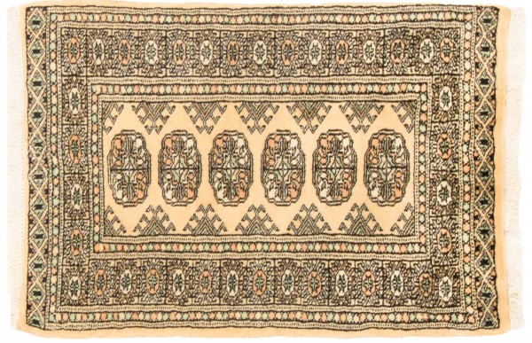 Pakistan Buchara 60x90 Handgeknüpft Teppich Beige Geometrisch Muster Kurzflor