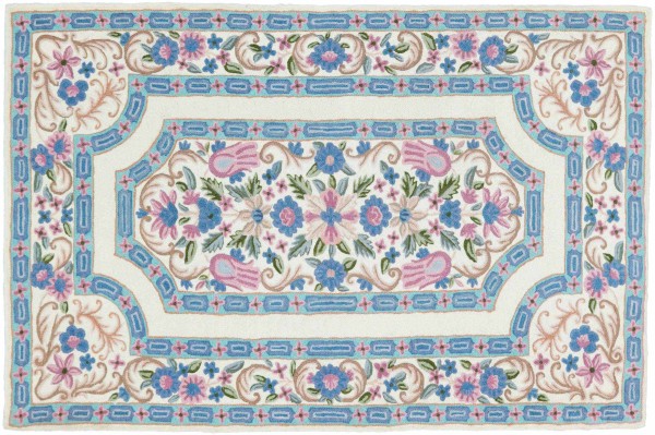 Chainstitch Carpet 80x120 Handwoven Blue Flowers Handwoven Room