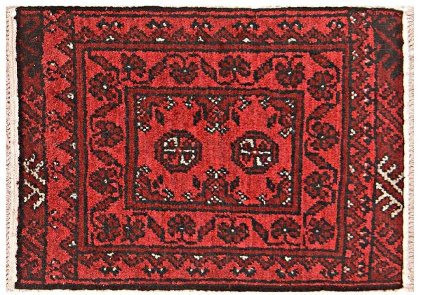 Afghan Aqcha Poshti Rug 40x60 Hand Knotted Red Geometric Orient Short Pile