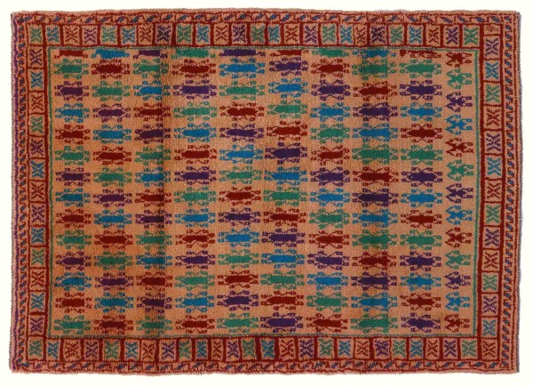 Gabbeh carpet 120x170 hand-knotted beige striped oriental UNIKAT short pile