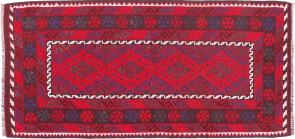 Afghan Kilim Soumakh Ghalmuri Rug 100x200 Handwoven Red Geometric Handmade