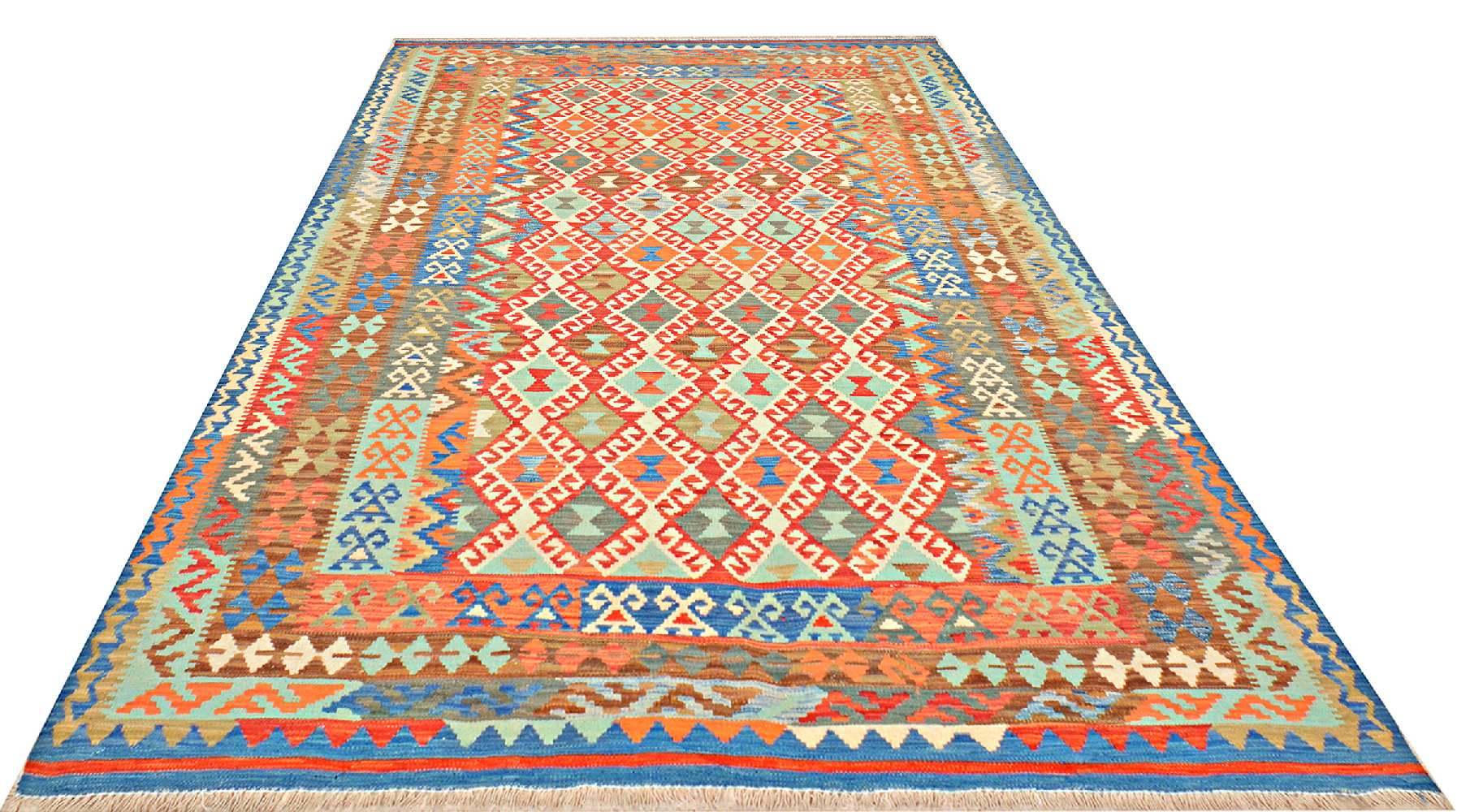 Grand Tapis Kelim Afghan Maimana – 200x300 Cm – Tissé Main, Laine Naturelle, Motifs Géométriques