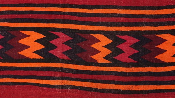 Afghan Kelim Soumakh Ghalmuri Teppich 140x340 Handgewebt Rot Streifen Handarbeit Gewebt