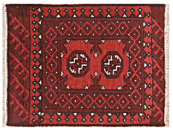 Afghan Aqcha Poshti carpet 40 x 60 hand-knotted red geometric Orient short pile w 