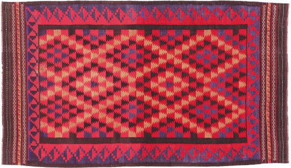 Afghan Kilim Soumakh Ghalmuri Rug 170x300 Handwoven Red Geometric Handmade