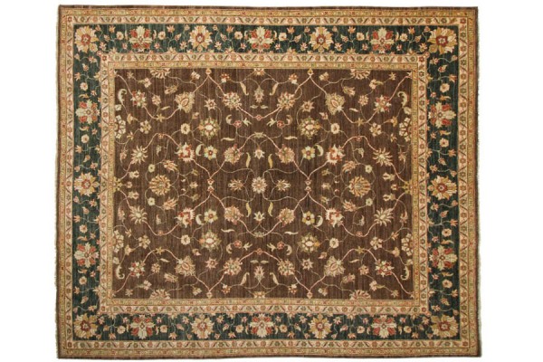 Afghan Chobi Ziegler Rug 250x300 Hand Knotted Square Brown Floral Pattern Orient