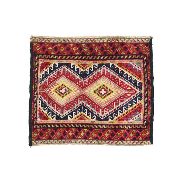 Afghan Poshti Bridge Mat Carpet 45x45 Hand Knotted Square Red Geometric