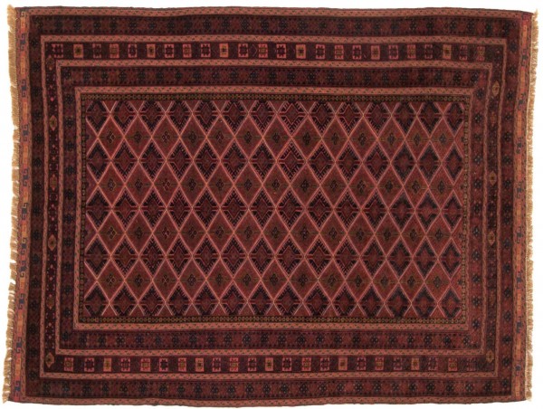 Afghan Mushwani Kilim Rug 150x200 Handwoven Red Geometric Pattern Handmade
