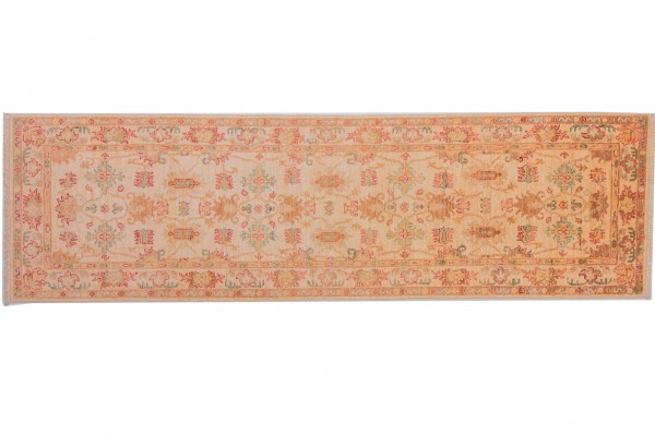 Afghan Chobi Ziegler 80x250 Handgeknüpft Teppich Läufer Beige Orientalisch