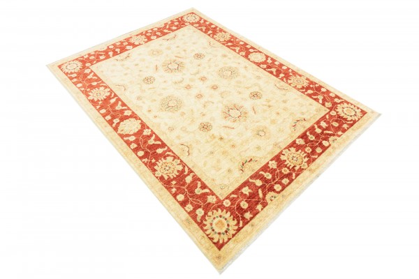 Afghan Chobi Ziegler 150x200 Handgeknüpft Teppich Beige Blumenmuster Kurzflor