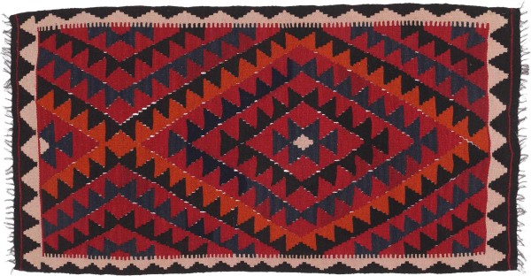 Kelim Afghan Maimana Teppich 100x190 Handgewebt Rot Geometrisch Handarbeit Zimmer